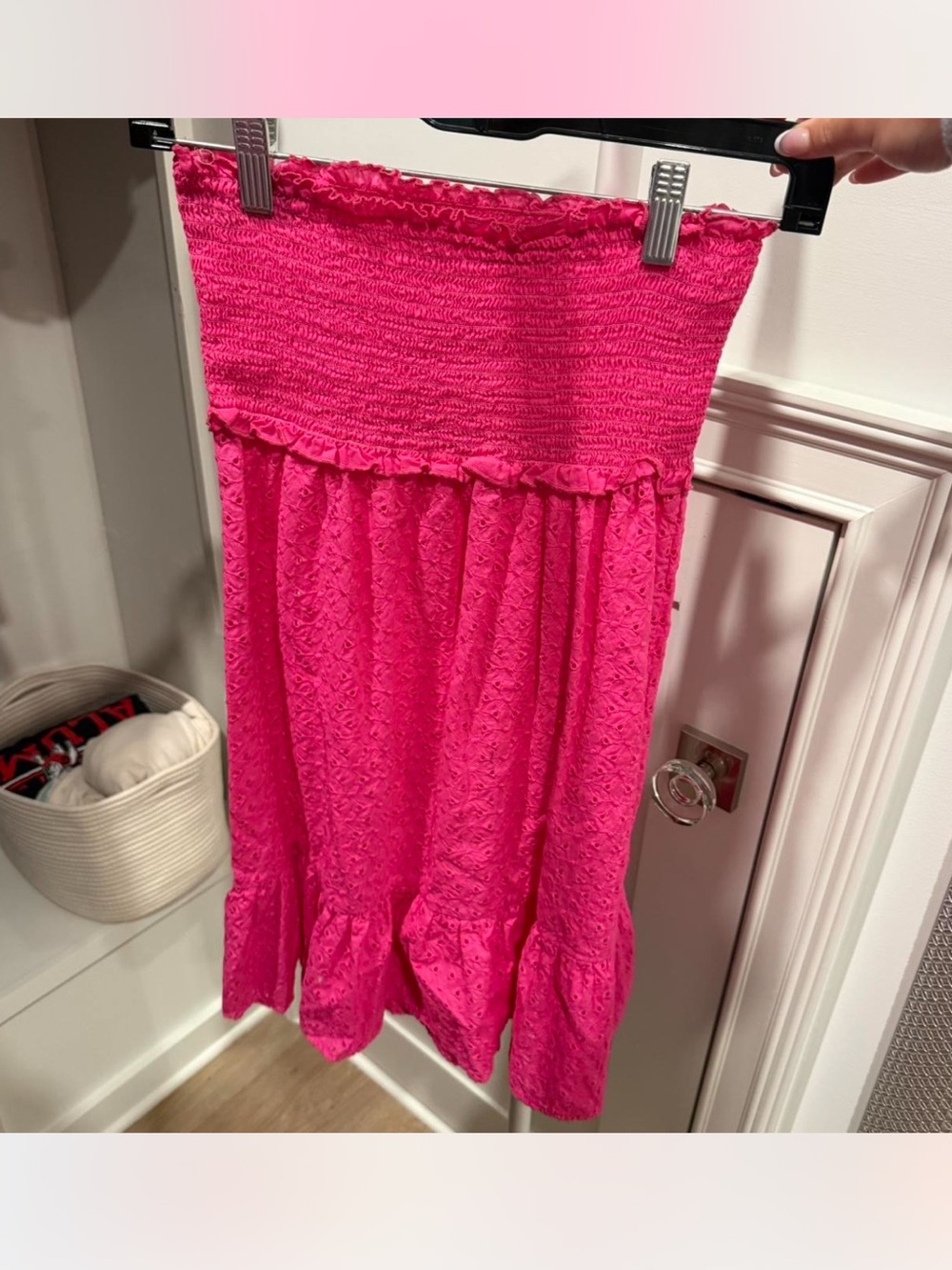 La Blanca Hot Pink Smocked Lace Mini Skirt